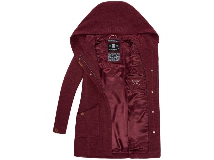 Marikoo MAIKOO palton de iarnă pentru femei cu glugă, Dark red