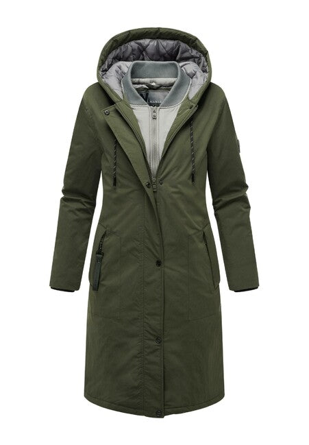 Marikoo Ledalaa parka de iarnă pentru femei cu glugă, verde oliv închis