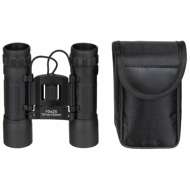 MFH binoclu pliabil 10 x 25, negru, lentilă rubinie