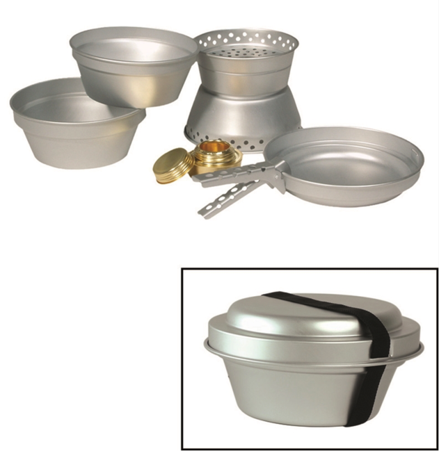 Mil-Tec set de gătit 3 piese cu arzător pe alcool din aluminiu