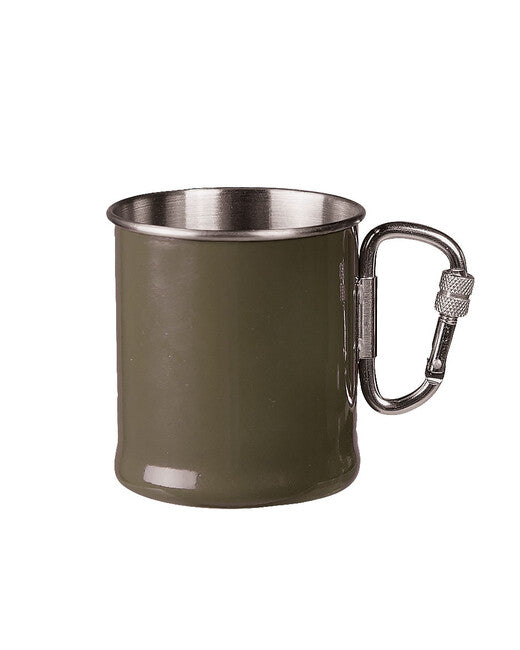 Mil-Tec cană din oțel inoxidabil cu carabinieră, oliv, 250ml