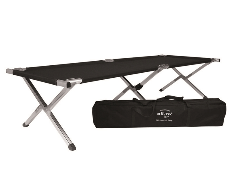 Mil-Tec pat de camping pliabil, negru 190 x 66 x 42cm