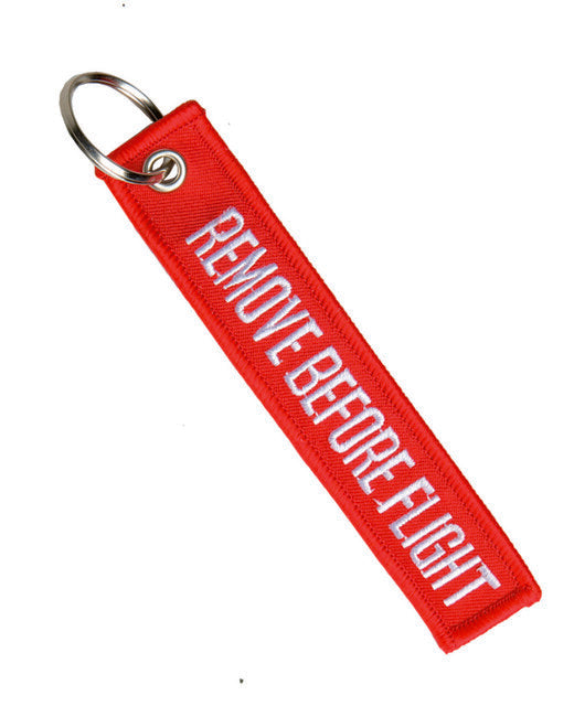 Mil-Tec breloc "REMOVE BEFORE FLIGHT", roșu