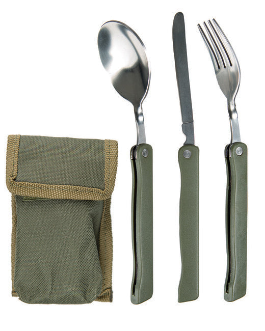 Mil-Tec CAMPING set tacâmuri pliabile 3buc cu husă, oliv