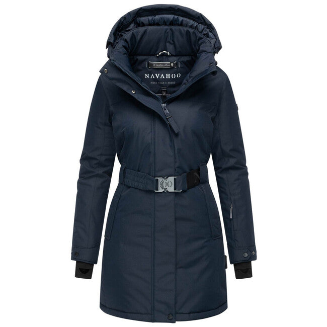 Navahoo FROSTKUSS 14 parka de iarnă pentru femei cu glugă detașabilă și centură, bleumarin