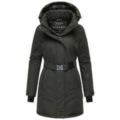 Navahoo FROSTKUSS 14 parka de iarnă pentru femei cu glugă detașabilă și centură, dark olive
