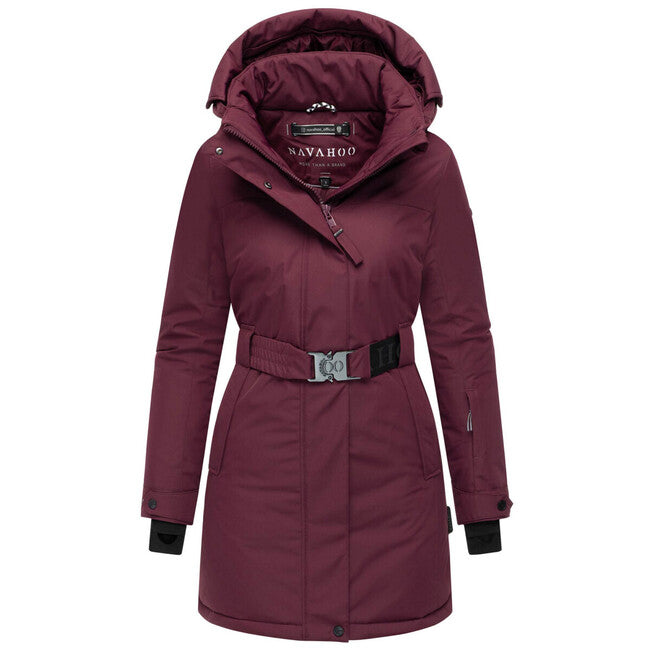 Navahoo FROSTKUSS 14 parka de iarnă pentru femei cu glugă detașabilă și centură, wine