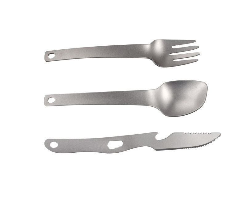 Origin Outdoors Titanium Recent set de tacâmuri din titan 3 piese cu deschizător de sticlă și cheie