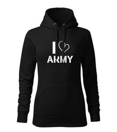 DRAGOWA hanorac de damă cu glugă I love army 320 g/m², negru