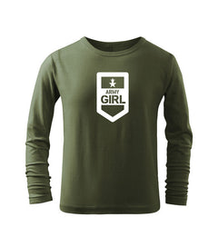 DRAGOWA tricou pentru copii cu mânecă lungă army girl, verde oliv