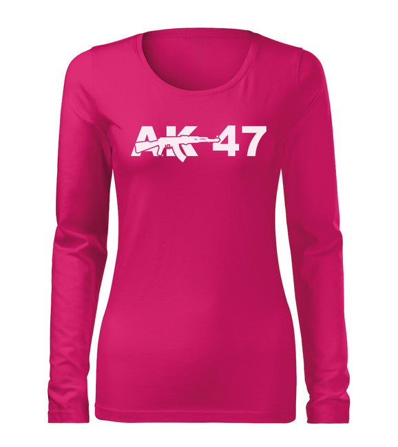 DRAGOWA Slim tricou pentru femei cu mânecă lungă AK-47 160 g/m², roz