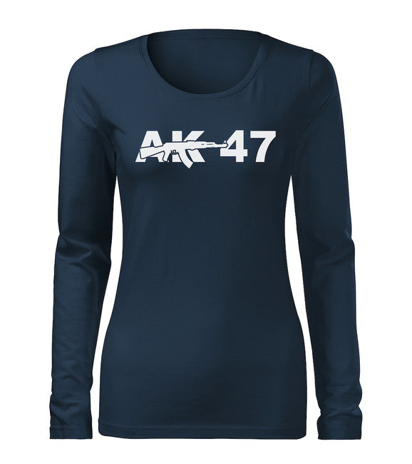 DRAGOWA Slim tricou pentru femei cu mânecă lungă AK-47 160 g/m², bleumarin
