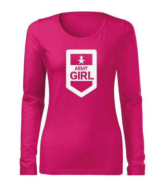 DRAGOWA Slim tricou pentru femei cu mânecă lungă army girl 160 g/m², roz