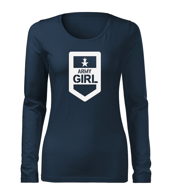 DRAGOWA Slim tricou pentru femei cu mânecă lungă, army girl