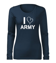 DRAGOWA Slim tricou de damă cu mânecă lungă I love army 160 g/m², bleumarin