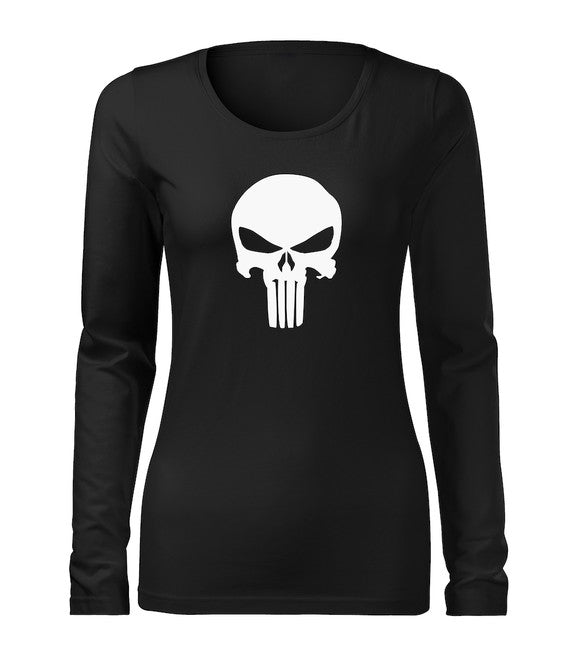DRAGOWA Slim tricou cu mânecă lungă pentru femei punisher 160 g/m², negru