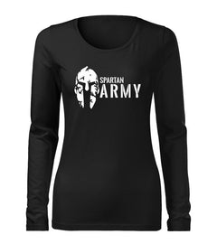 DRAGOWA Slim tricou de damă cu mânecă lungă Spartan army 160 g/m², negru