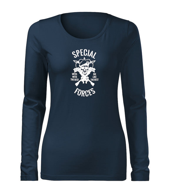 DRAGOWA Slim tricou pentru femei cu mânecă lungă special forces 160 g/m², bleumarin