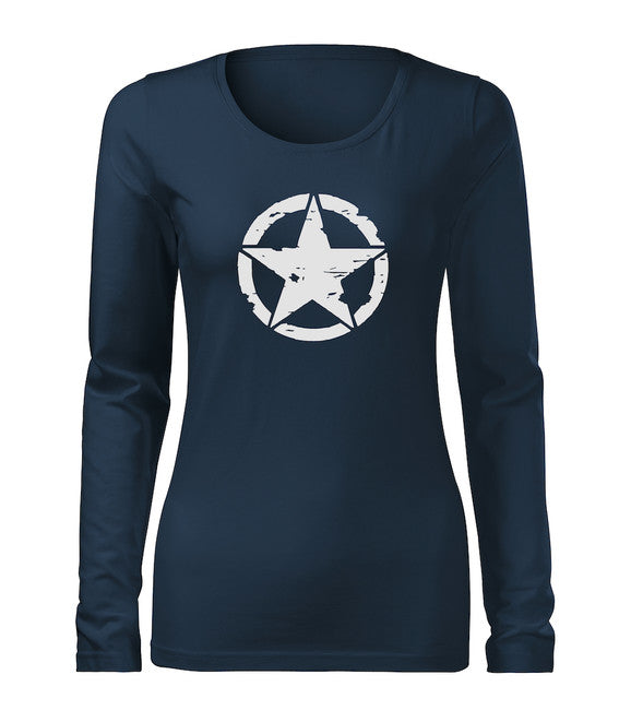 DRAGOWA Slim tricou pentru femei cu mânecă lungă star 160 g/m², bleumarin