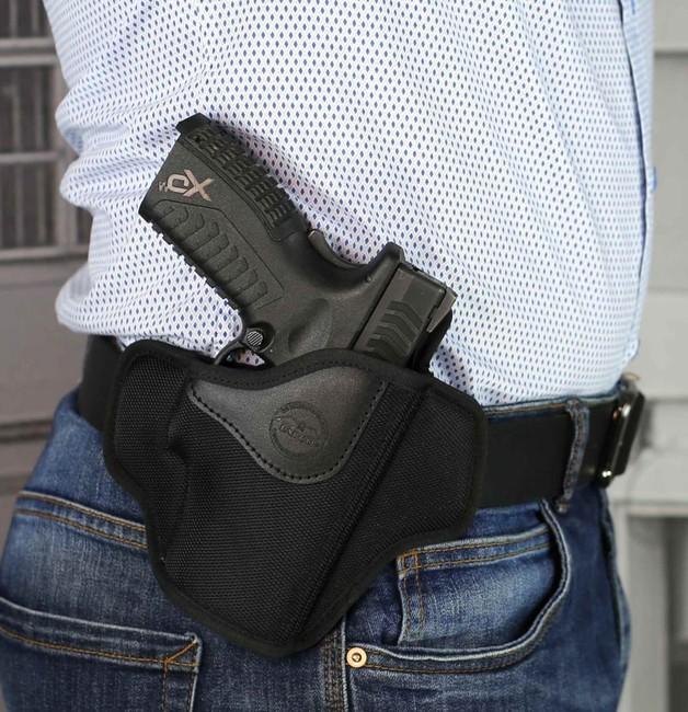 Falco Mayer OWB toc deschis din nailon pancake pentru curea compatibil cu pistolul Glock 19, negru, drept