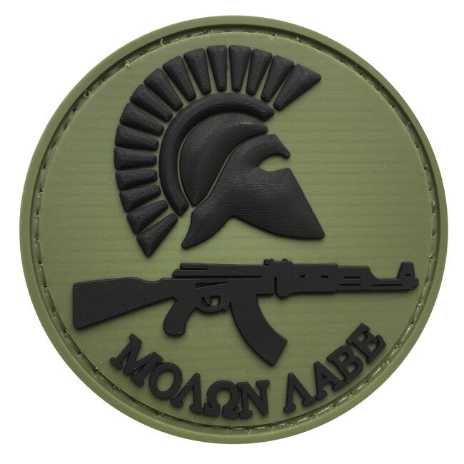 WARAGOD Round Molon Labe with Rifle emblemă PVC Patch, OD Green and Black
