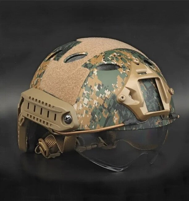 DRAGOWA Tactical Fast PJ cască tactică cu ochelari Bolt, Digital Woodland (fără certificare)