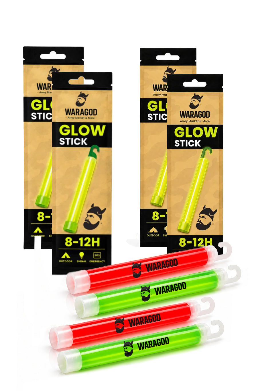 WARAGOD baston luminos 15cm DUO roșu + verde