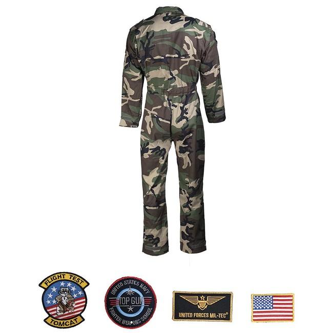 Mil-Tec Flight salopetă overall pentru copii cu embleme, Woodland