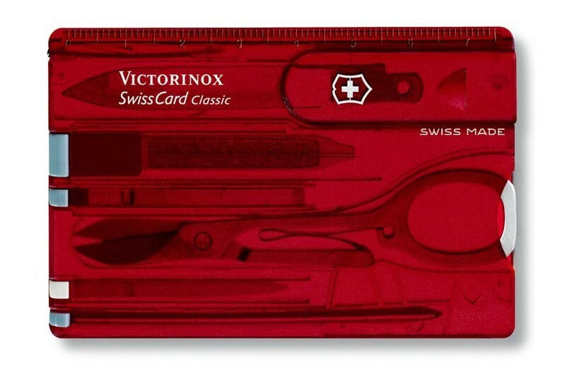 Victorinox SwissCard briceag Ruby, roșu transparent, 10 funcții, blister