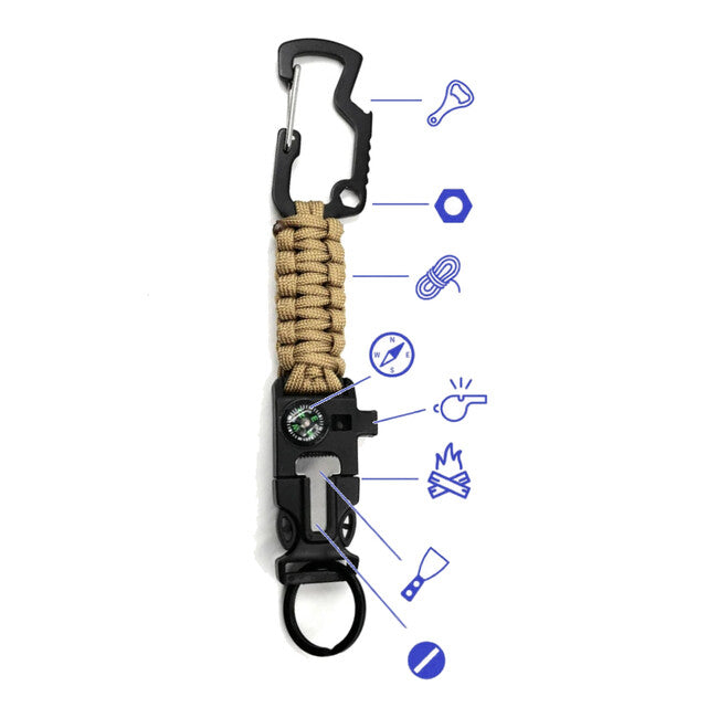 WARAGOD Laito breloc paracord survival multifuncțional 8 în 1, coyote