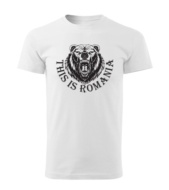 DRAGOWA tricou scurt "urs român", alb, 160g/m2