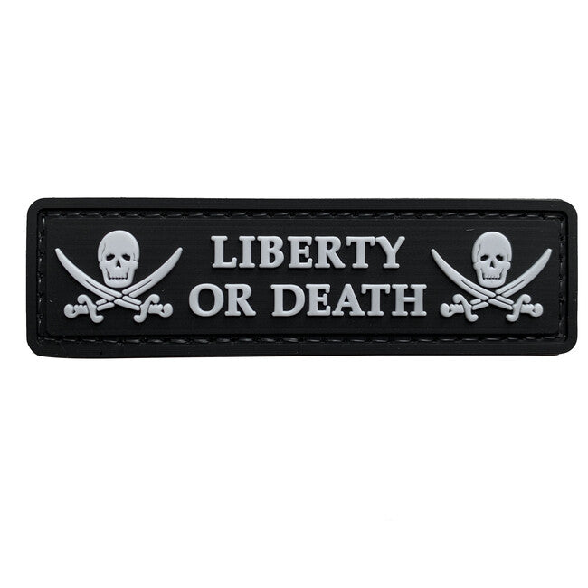 WARAGOD Liberty or Death PVC emblemă, neagră și alb