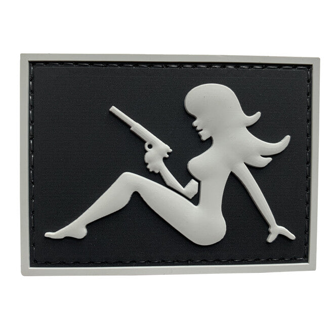 WARAGOD 3D Girl with Pistol on Right Hand emblemă, neagră, 7x5cm