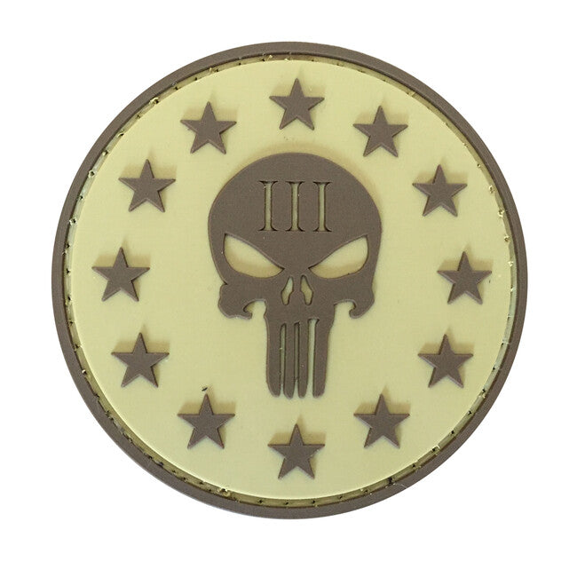 WARAGOD 3D Round Shape of Three Percenter Punisher emblemă, coyote 6cm