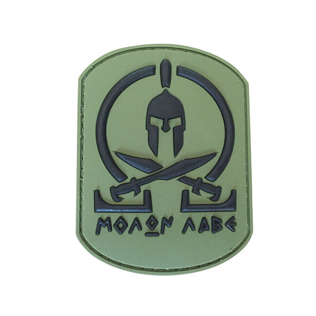 WARAGOD 3D Spartan Molon Labe emblemă 7x5.3cm, oliv