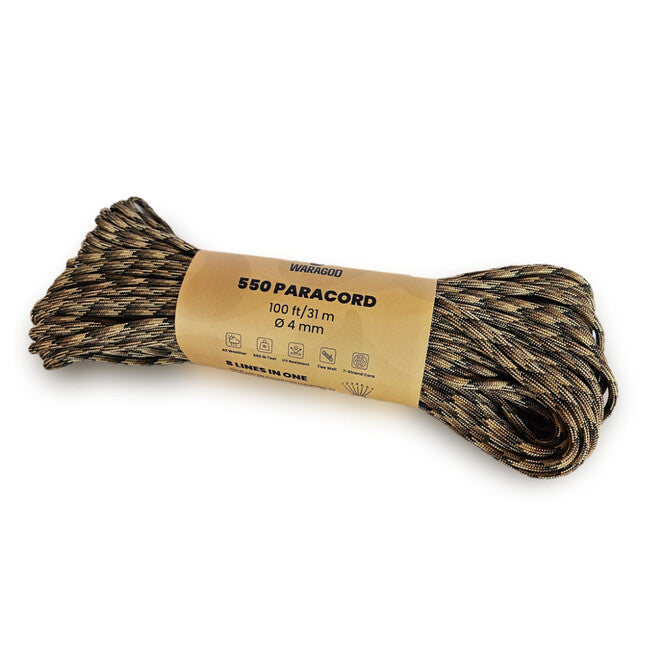 WARAGOD Paracord 550 coardă cu diametru 4 mm, camo coyote, 31 m