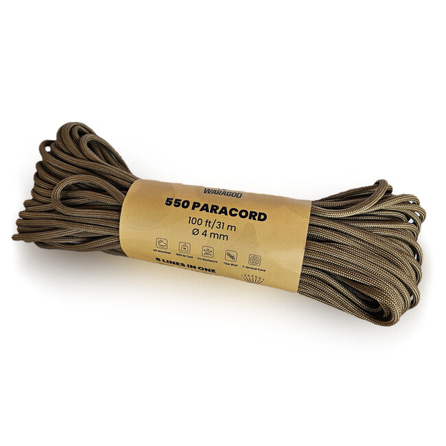 WARAGOD Paracord 550 coardă cu diametru 4 mm, coyote, 31 m