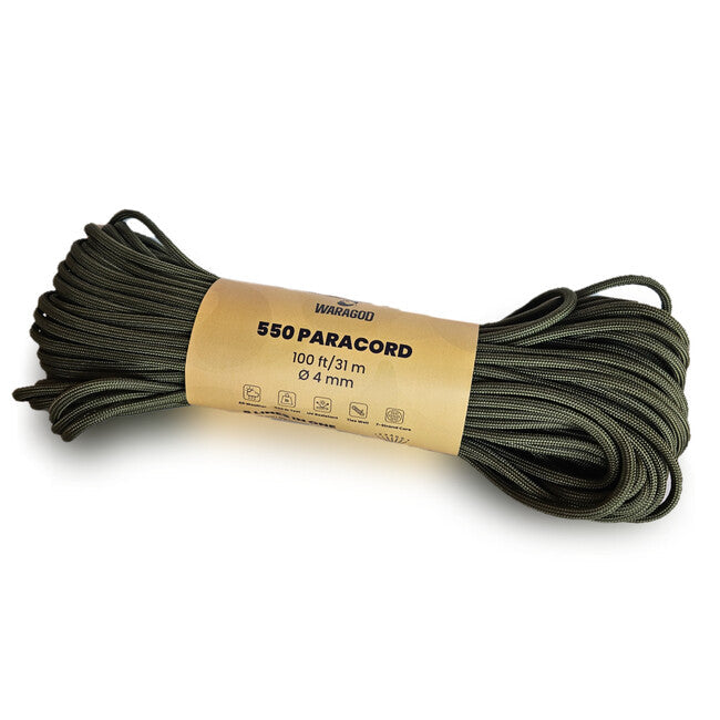 WARAGOD coardă Paracord 550 31 m cu diametru 4 mm, verde