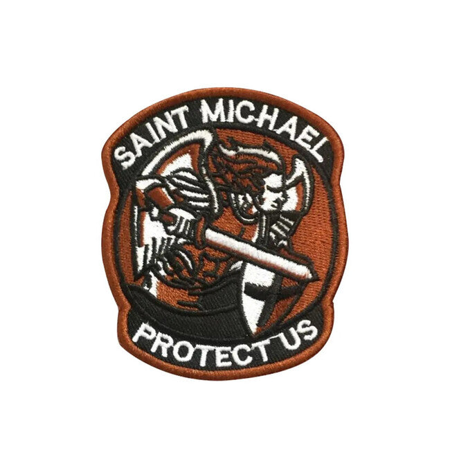 WARAGOD emblemă brodata Saint Michael Protect Us, maro