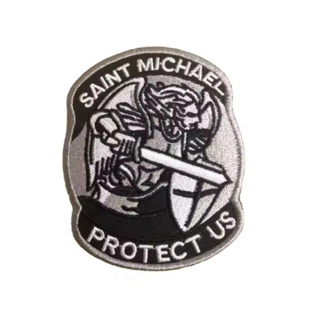 WARAGOD Saint Michael Protect Us emblemă brodata, gri