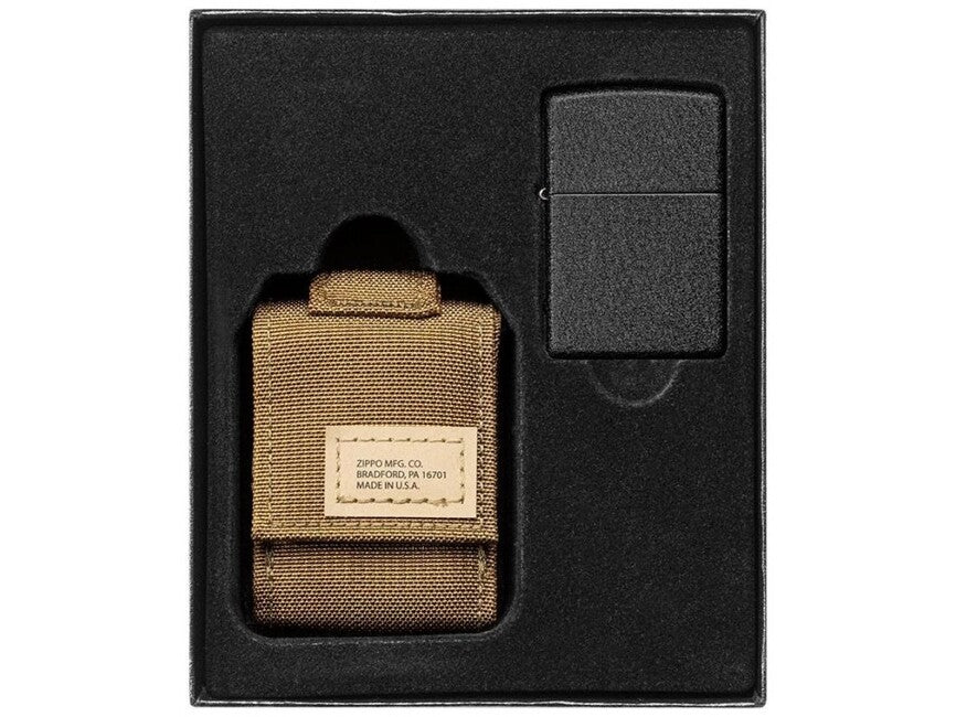 Zippo Black Crackle set husă tactică + brichetă, maro
