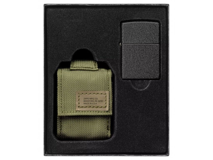 Zippo Black Crackle set husă tactică + brichetă, verde