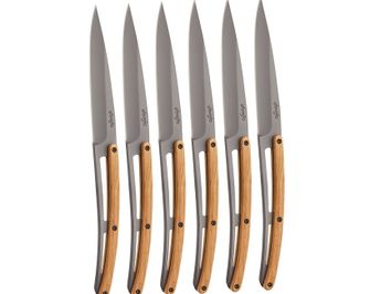 Set de 6 cuțite Deejo Table gri titan mâner lemn de măslin