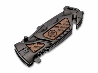 Böker Plus Cuțit tactic AK-14 9,3 cm, negru, aluminiu, lemn, teacă din nylon