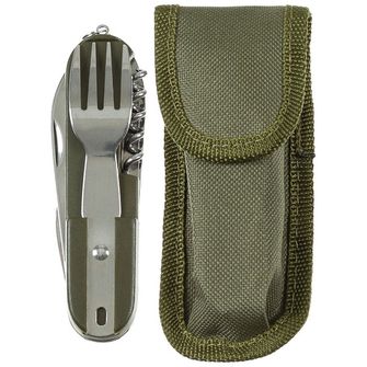 MFH Cuțit de buzunar cu furculiță și lingură, verde