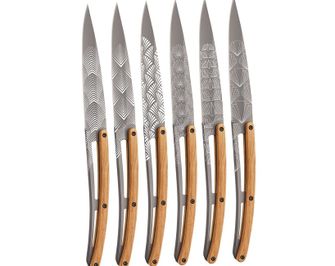 Set cuțite pliabile pentru friptură Deejo Tattoo titan luminos lemn de măslin design Art Déco