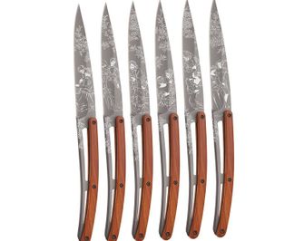 Set cuțite pliabile pentru friptură Deejo Tattoo cu finisaj gri deschis coralwood Toile de Jouy