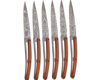 Set cuțite pliabile pentru friptură Deejo Tattoo cu finisaj gri deschis coralwood Grand Siecle