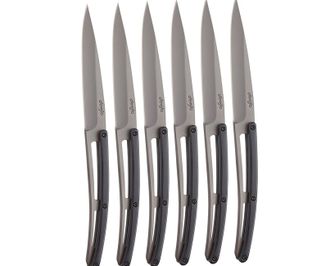 Set de 6 cuțite Deejo Table gri titan mâner lemn de abanos
