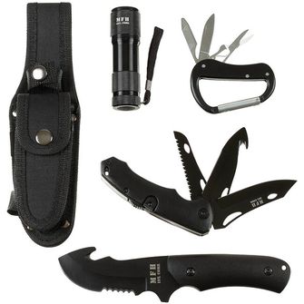 MFH Set de cuțite cu teacă, negru, mâner din plastic